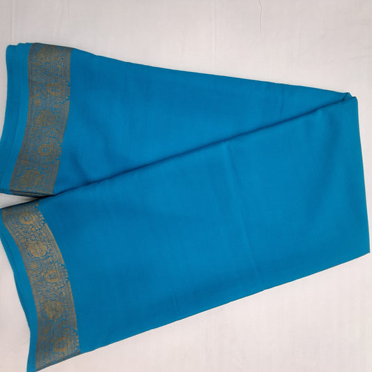 Pure Mysore Crepe Silk Saree in Elegant Blue with a Graceful Traditional Finish
