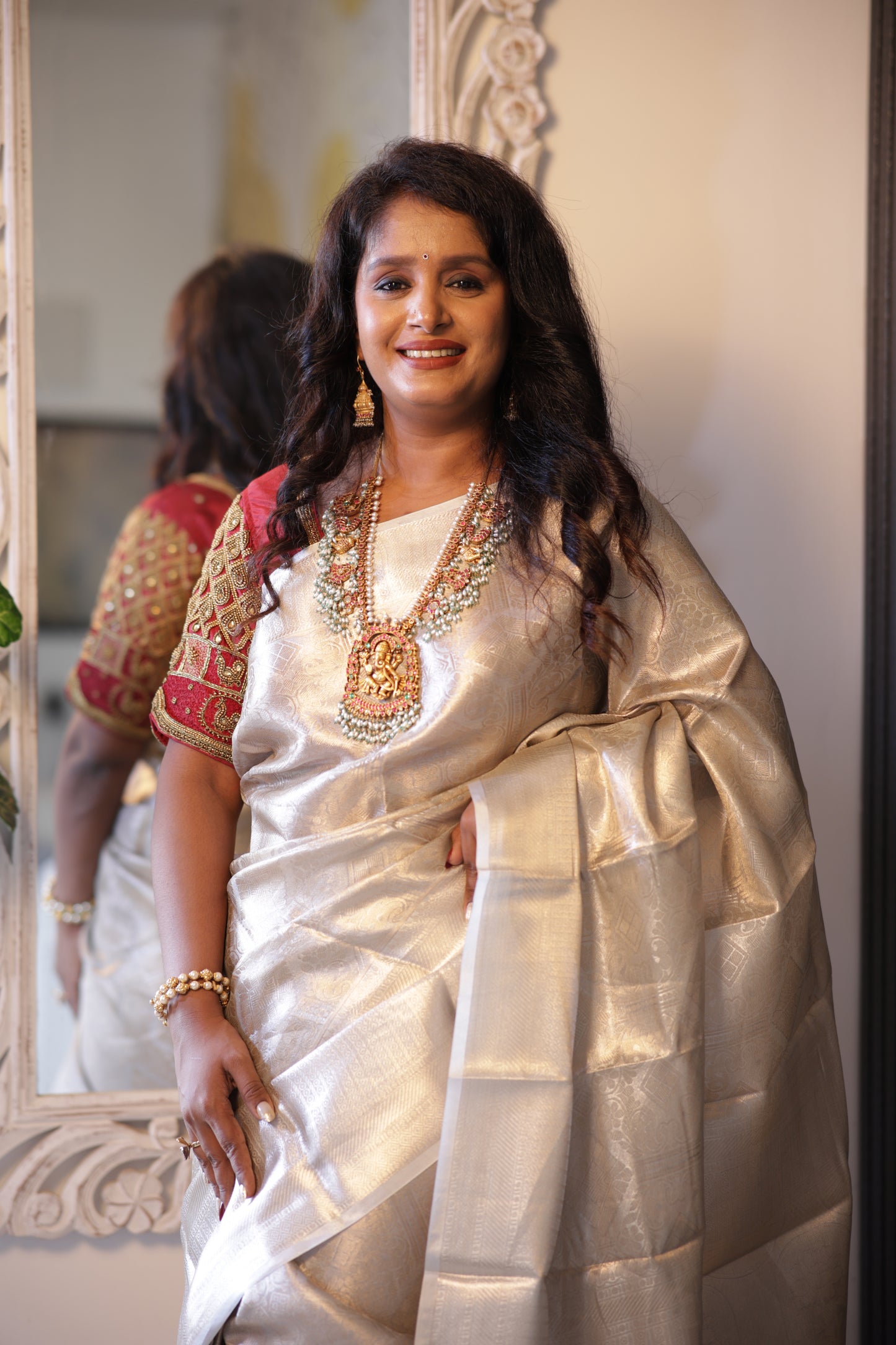 Silver Colored & Silver Toned Zari Semi Silk Saree (JTS-02)