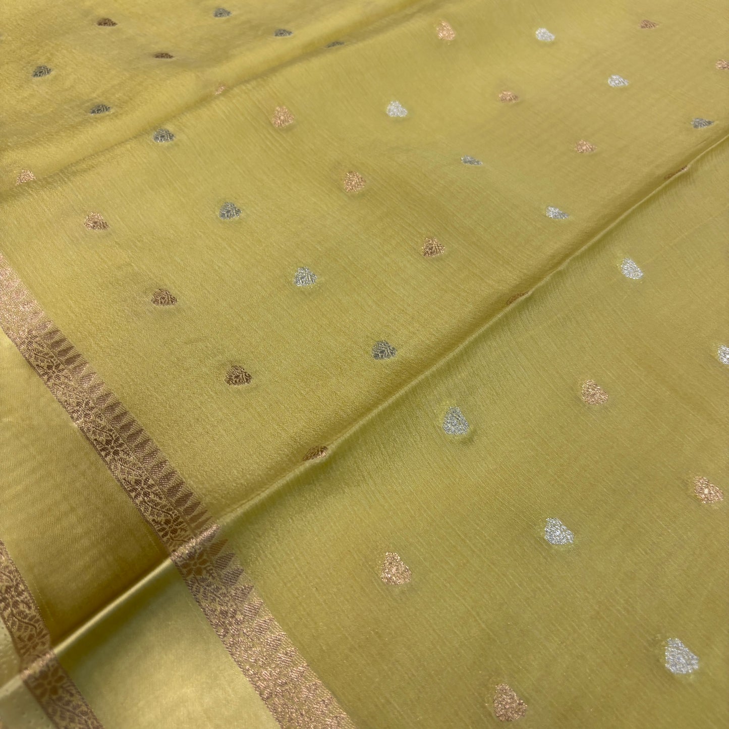 Premium Chinnon Saree for Women | Elegant Butta Design with Self Weave & Delicate Border | Festive, Wedding & Party Wear | Radha By Rapid Rashmi