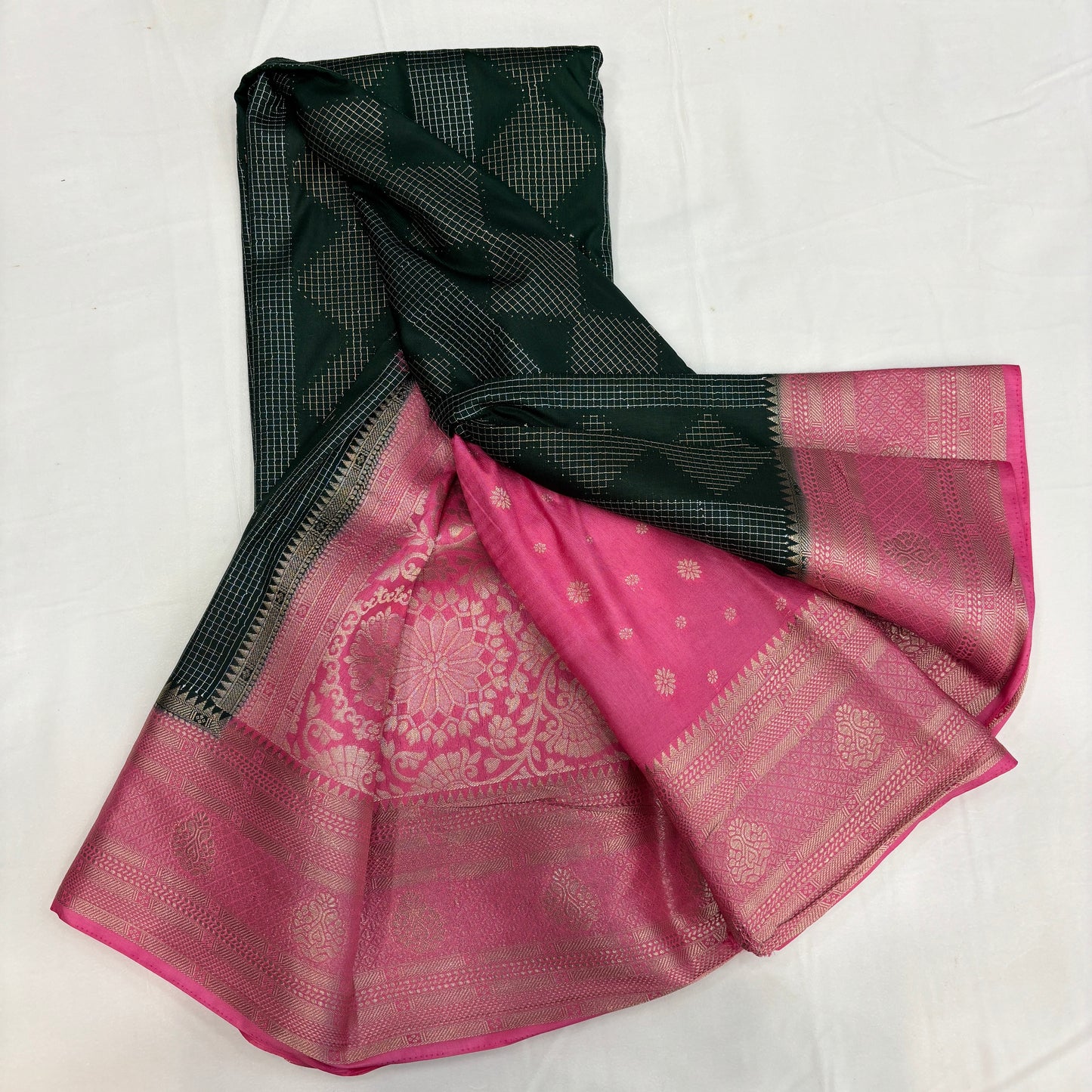 Premium Semi Crepe Saree for Women | Elegant Floral Design with Contrast Weave & Small Checks | Festive, Office & Party Wear | Radha By Rapid Rashmi
