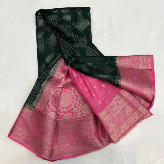 Premium Semi Crepe Saree for Women | Elegant Floral Design with Contrast Weave & Small Checks | Festive, Office & Party Wear | Radha By Rapid Rashmi