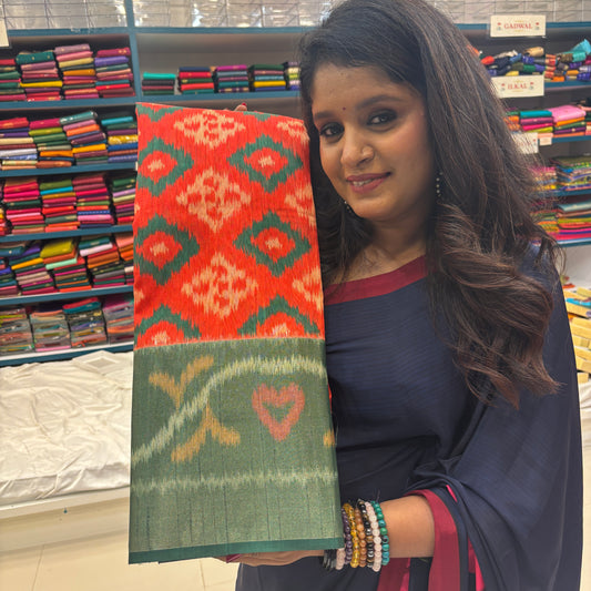 Premium Pochampally Semi Silk Saree with Traditional Handloom Ikat Patterns | Elegant Festive, Office & Ethnic Wear Saree for Women