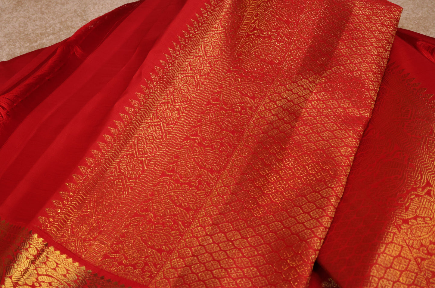 Royal Red Pure Silk Saree with Peacock & Elephant Zari Border(Code PSS-32)