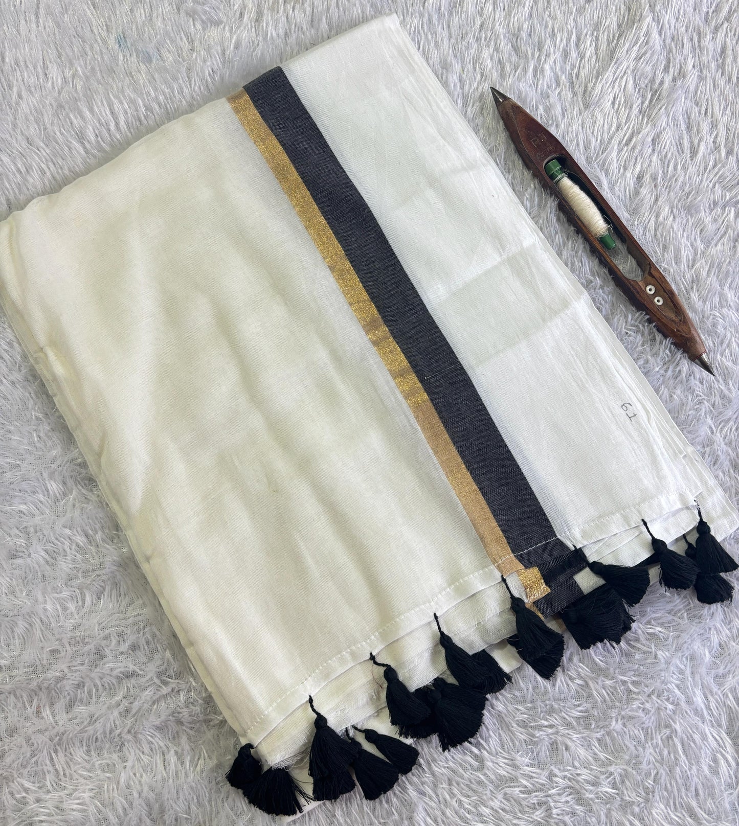 Cotton Saree – White with Black Stripes(Code MMC-02)