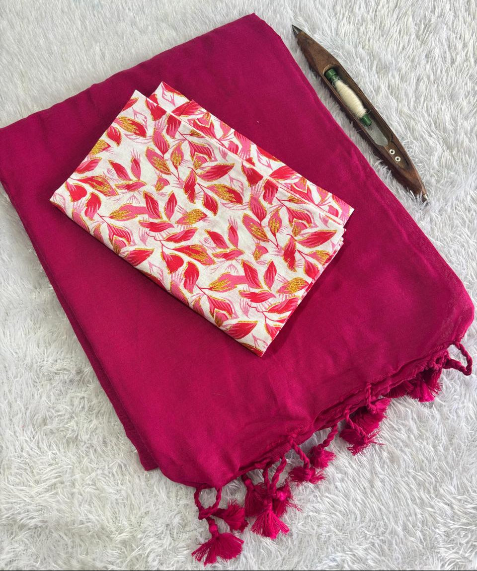 Khadi Cotton Saree with Blouse – Pink(Code KHDC-02)