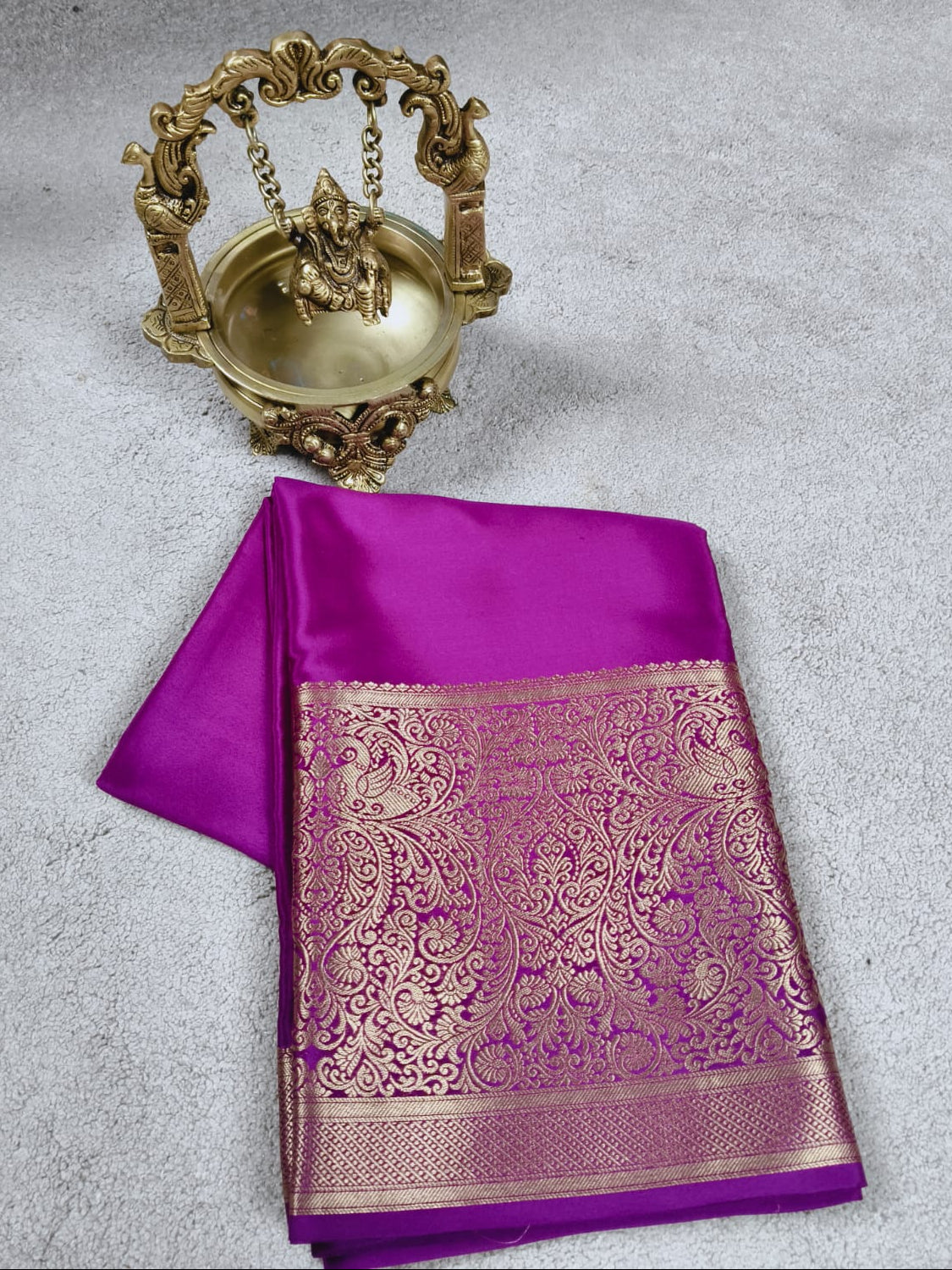 Pure Mysore Crepe Saree – 100 GSM (Full Fall Work) (Code PMC-03)