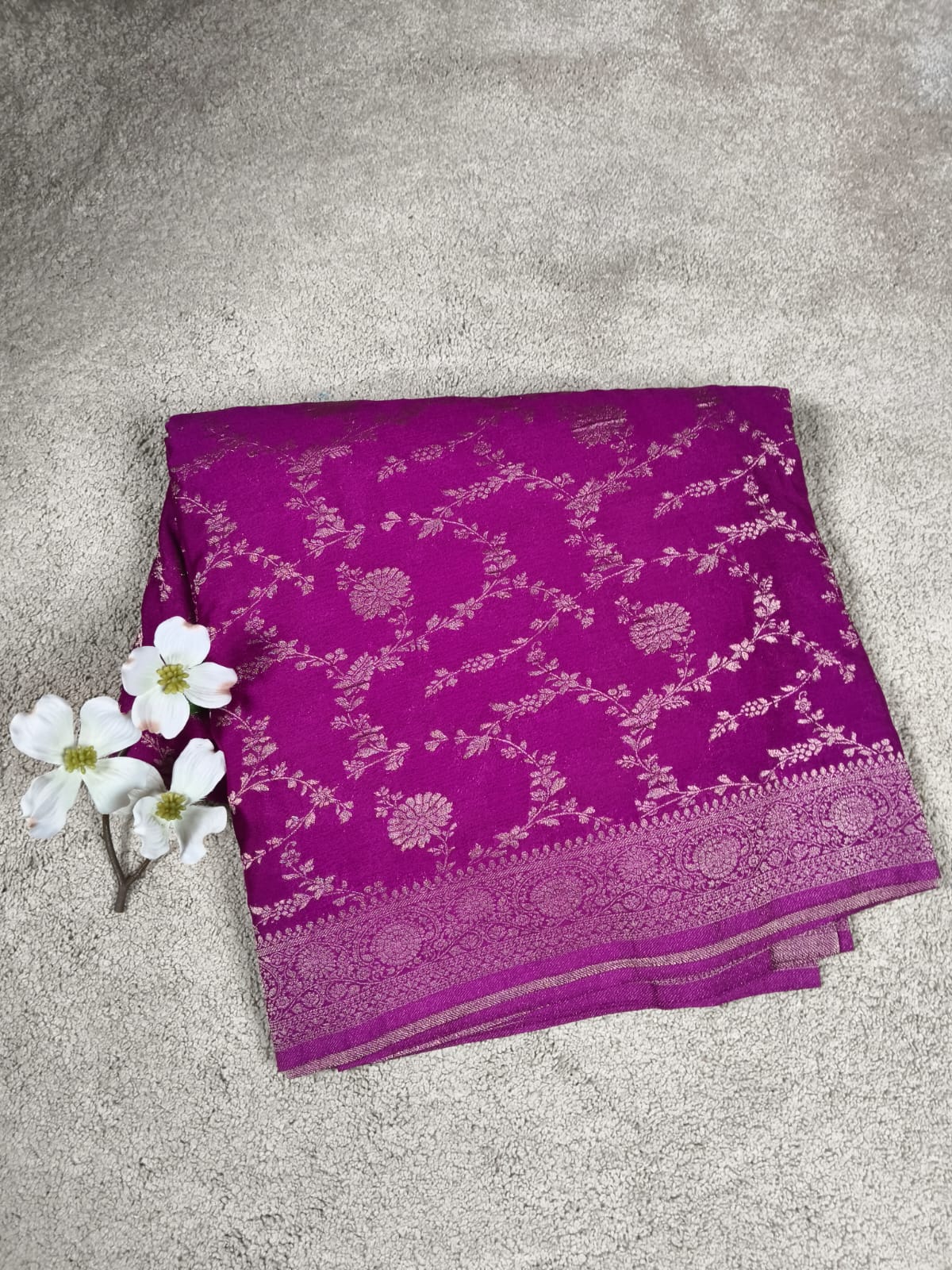 Banarasi Crush Chinnon Saree with Jaal Pattern & Rich Pallu(Code GS-01)