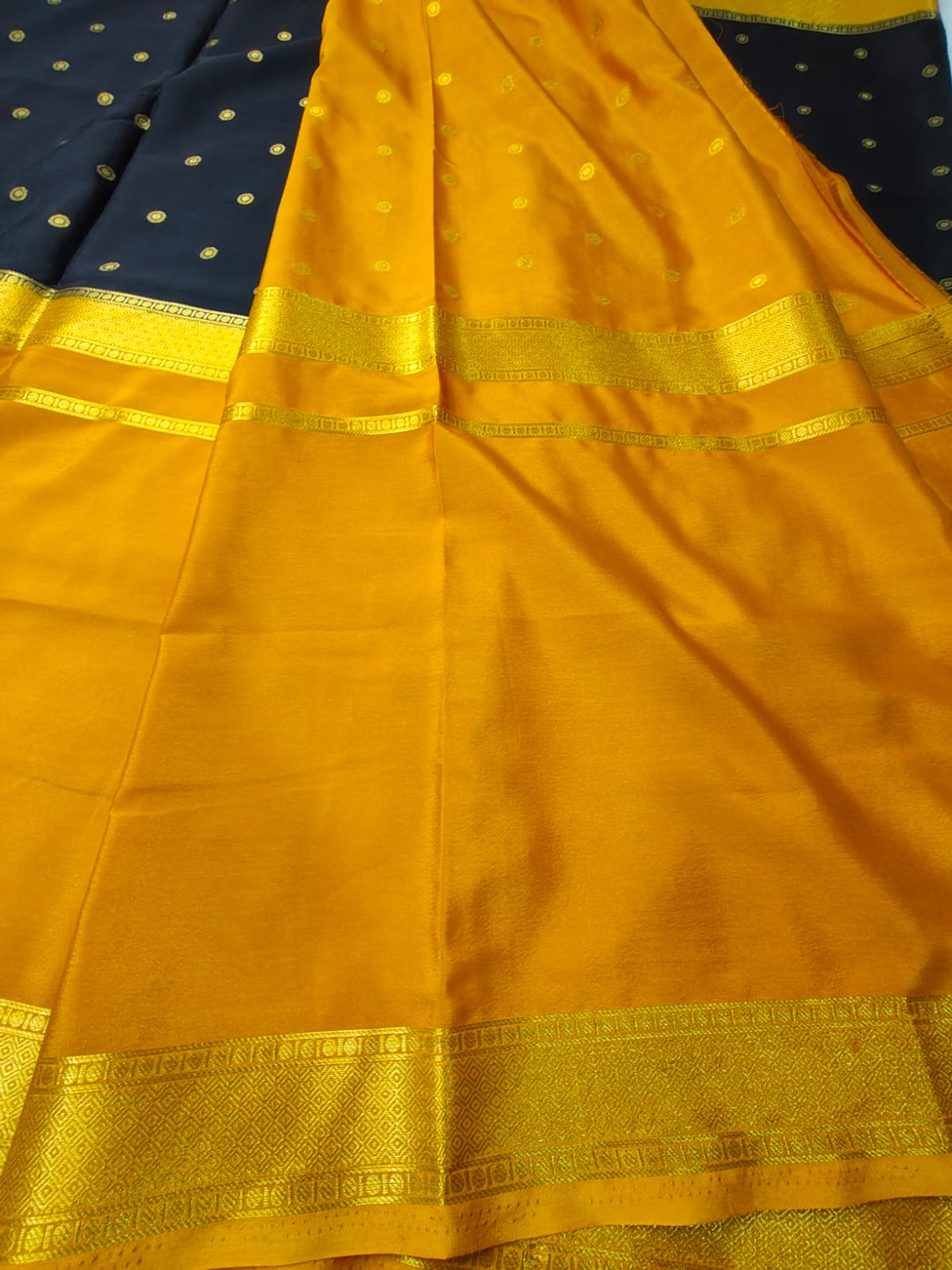 Semi Silk Saree with Contrast Border & Zari Buttas | Traditional Festive Wear Saree - SS-97