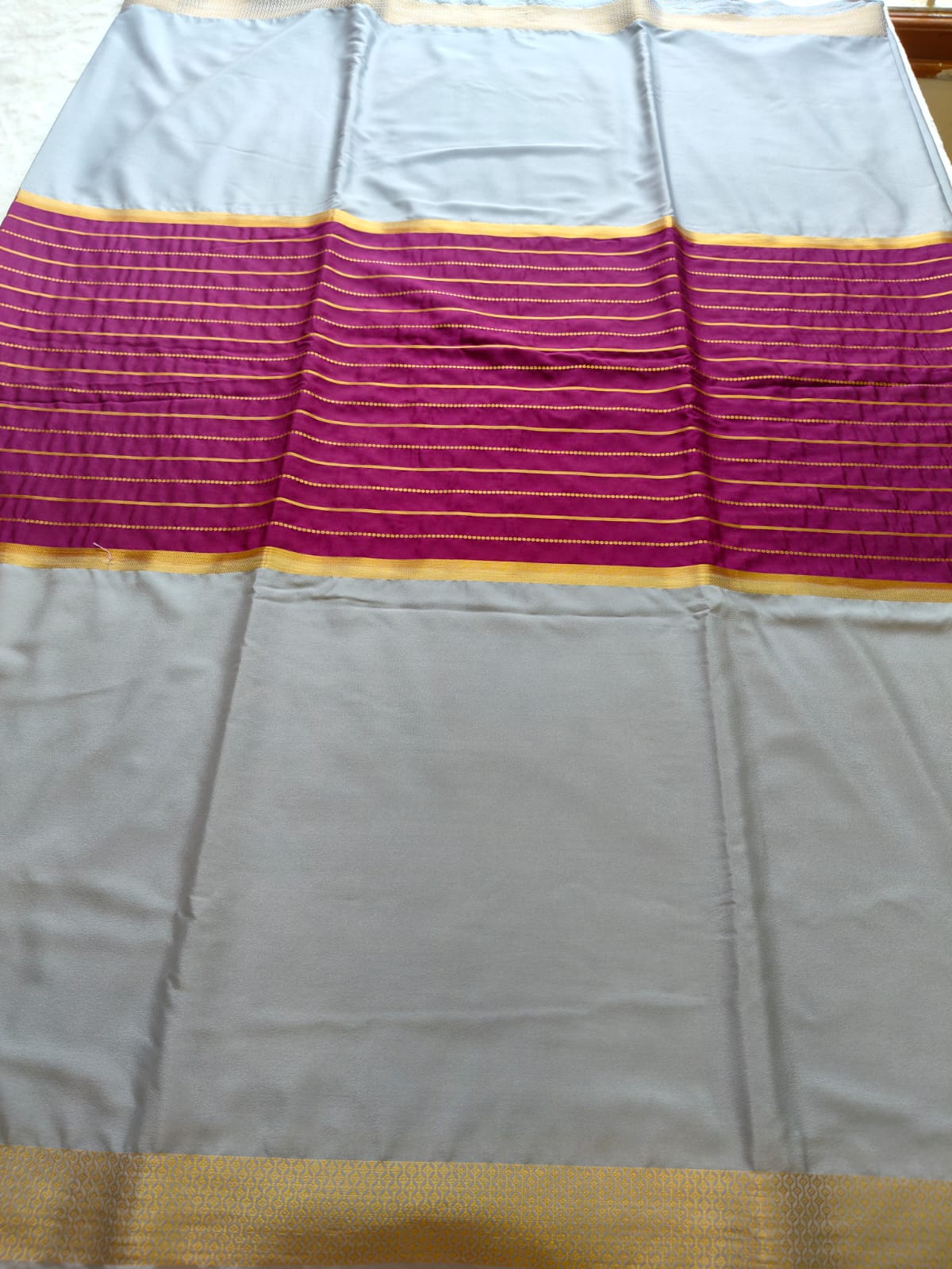 Grey & Magenta Silk Saree with Gold Zari Border | Elegant Traditional Saree - SS-105