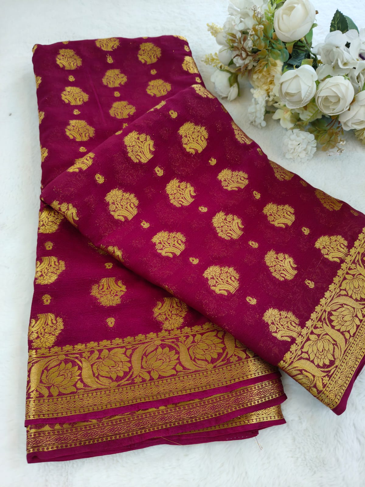 Georgette Saree with Gold Zari Butta & Rich Border | Elegant Party Wear Saree - SS-107