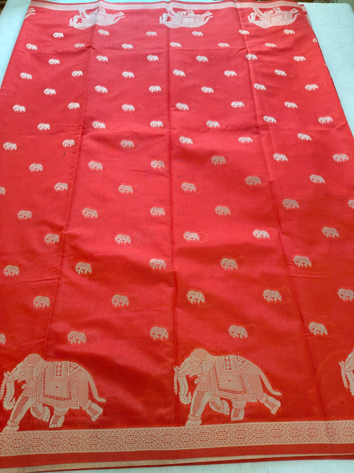Red Dola Viscose Saree with Elephant Zari Border | Traditional Festive Wear Saree -SS-112