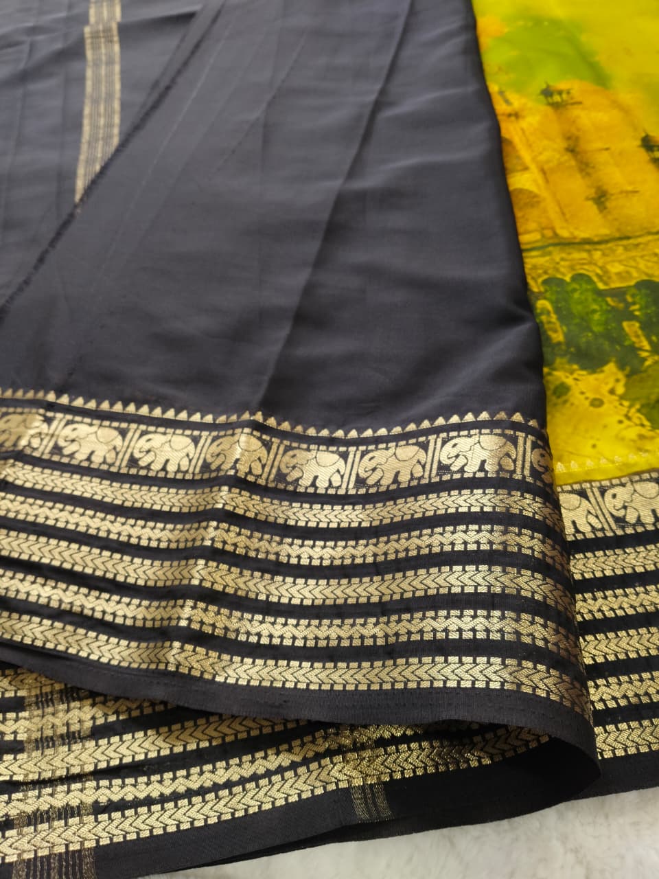 Taj Mahal Majesty Semi-Mysore Crepe Saree (Code - SS-50)