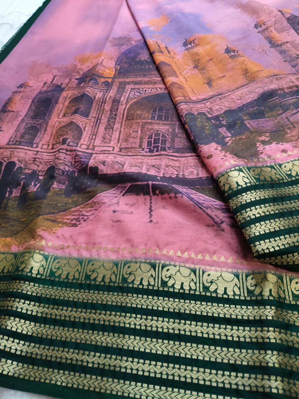 Taj Mahal Majesty Semi-Mysore Crepe Saree (Code - SS-50)