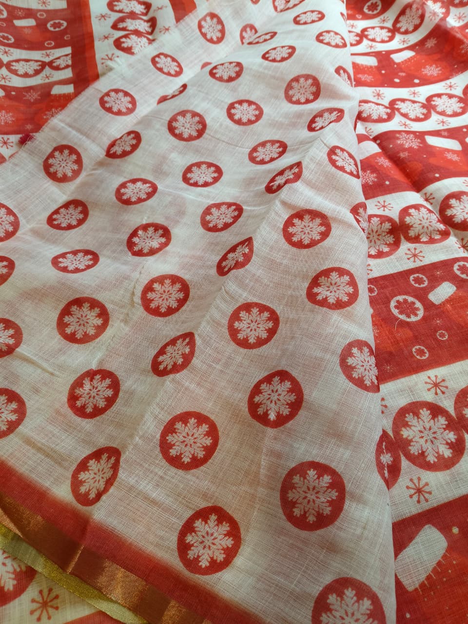 Christmas Special Red Color Linen Sarees (Code - LN-02)