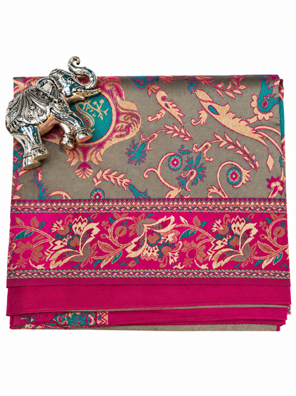 Elegant Grey & Magenta Semi Silk Saree with Paisley Floral Motifs & Woven Border