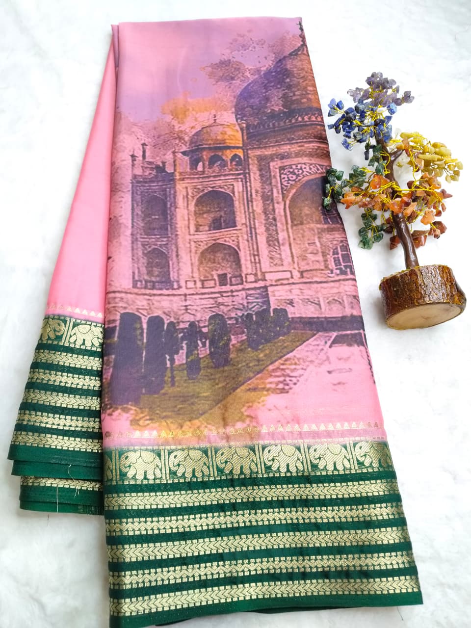 Taj Mahal Majesty Semi-Mysore Crepe Saree (Code - SS-50)