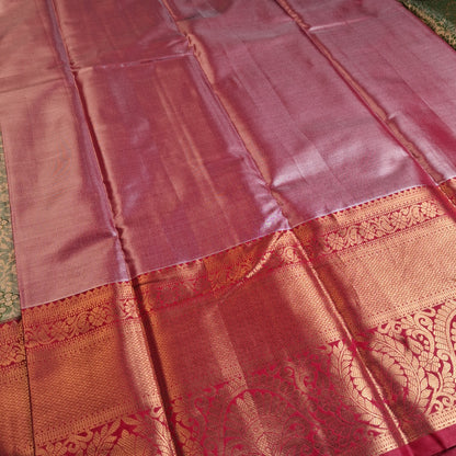 Traditional South Indian Silk Saree in Rama Green & Red with Classic Weaving
