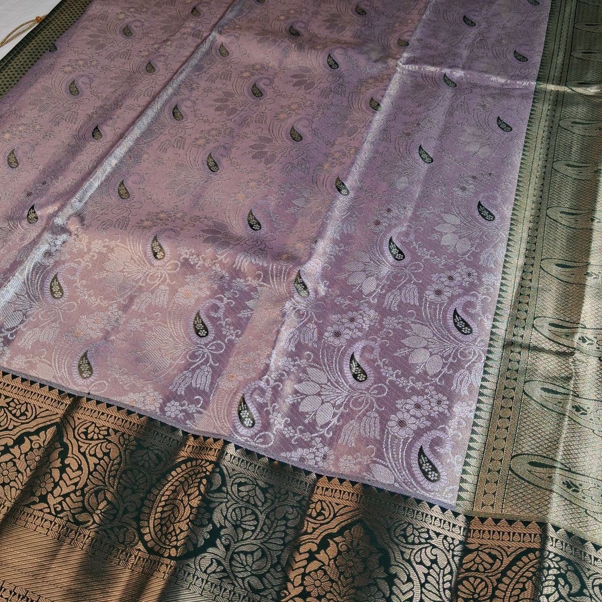 Semi Kanchipuram Silk Saree in Pink & Green with Elegant Dual-Tone Design