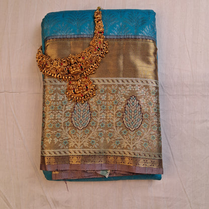 Elegant South Indian Silk Saree in Blue & Purple with Regal Traditional Appeal