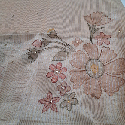 Tussar Silk Saree in Elegant Beige with Delicate Patli Mirror Work