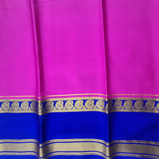 Pure Mysore Crepe Silk Saree in Pink & Royal Blue with Heritage Design