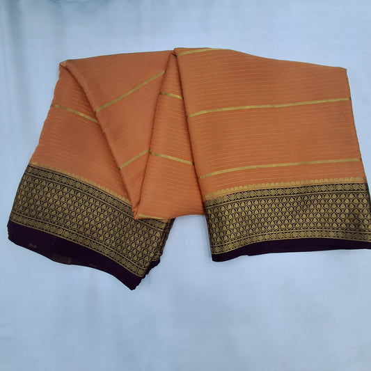 Pure Mysore Crepe Silk Saree in Light Beige & Brown