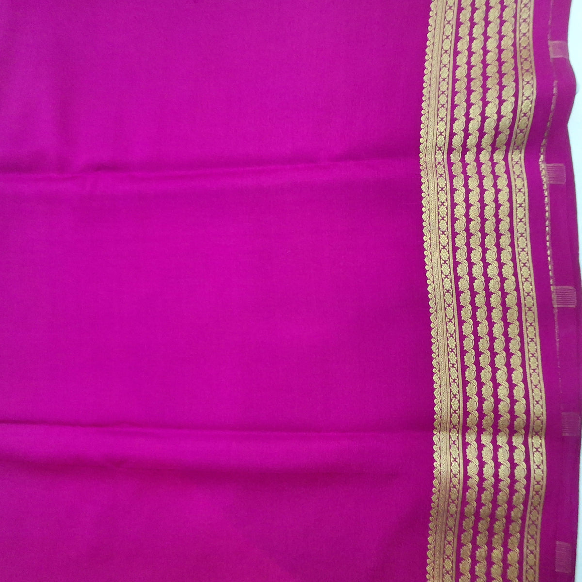 Pure Mysore Crepe Silk Saree in Purple & Pink with Minimalist Contrast