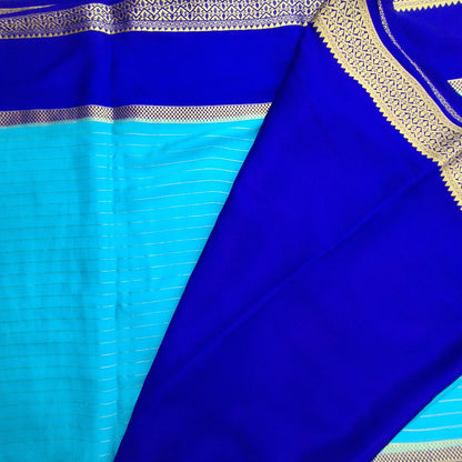 Pure Mysore Crepe Silk Saree in Blue with Striking Royal Blue Dual-Tone Contrast