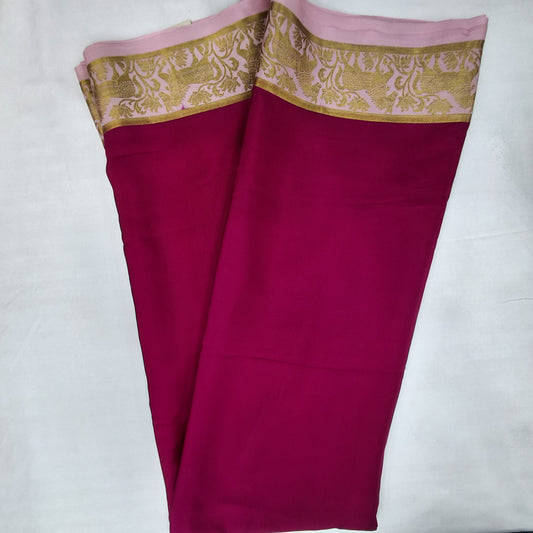 Pure Mysore Crepe Silk Saree in Baby Pink & Pink with Minimalist Elegance
