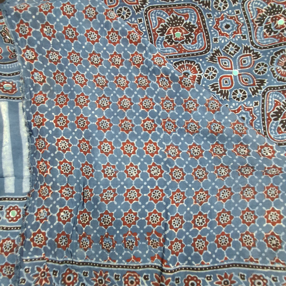 Pure Ajrakh Modal Silk Saree in Elegant Blue