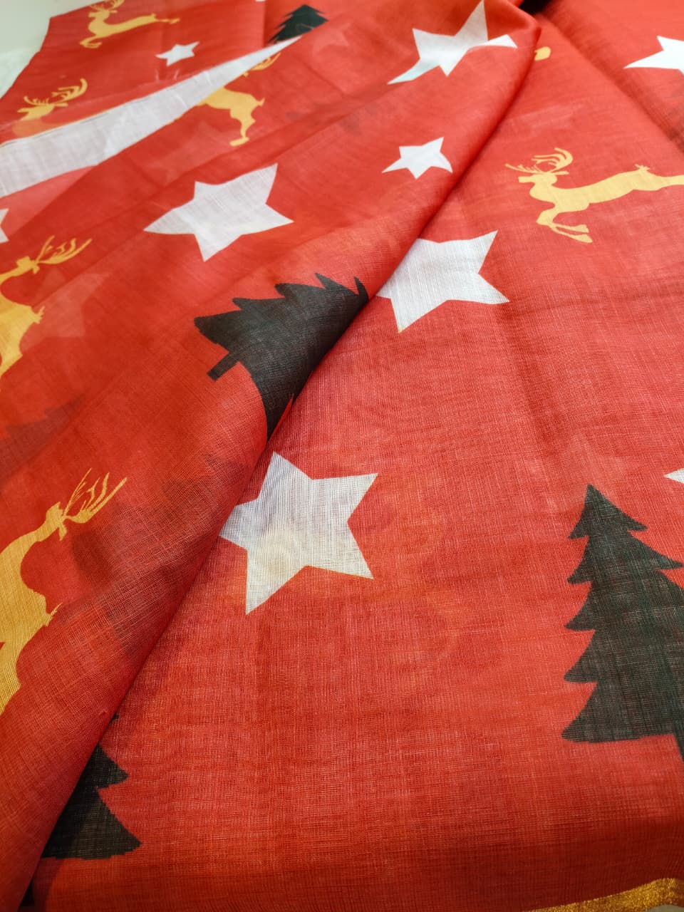 Christmas Special Red Color Linen Sarees (Code - LN-02)