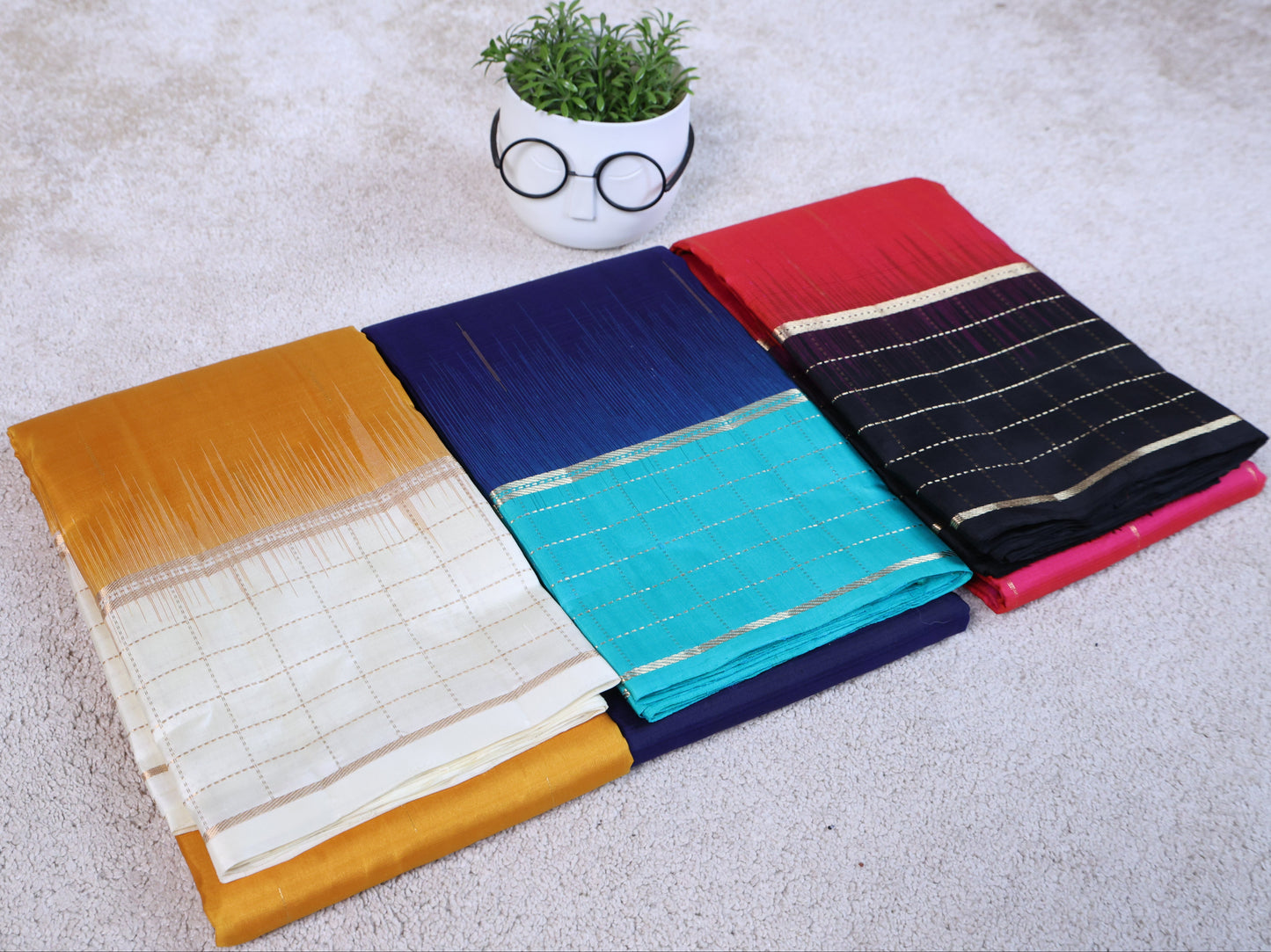 Pure Soft Silk – Multi-Color Border Checks Saree(Code PMC-09)