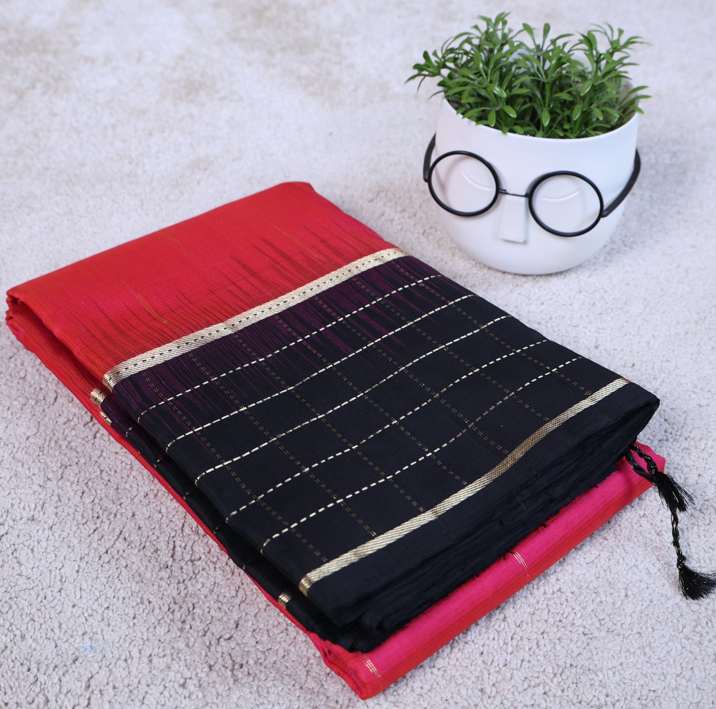 Pure Soft Silk – Multi-Color Border Checks Saree(Code PMC-09)