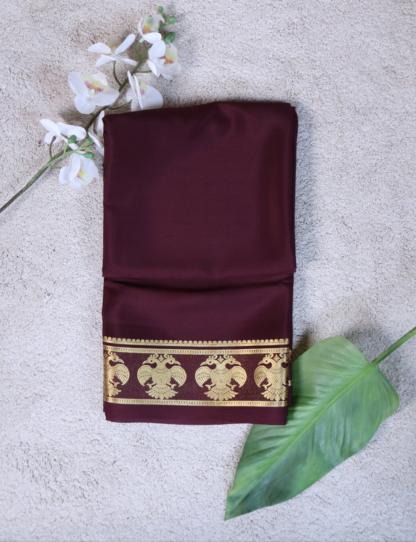 Pure Mysore Crepe Saree, Gandaberunda Border Saree – 120 GSM (Code PMC-01)