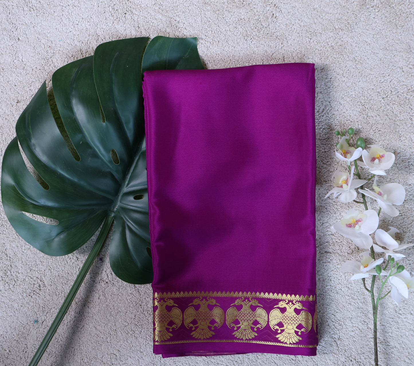 Pure Mysore Crepe Saree, Gandaberunda Border Saree – 120 GSM (Code PMC-01)