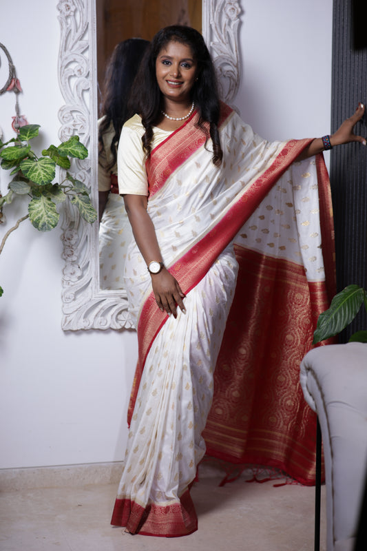 Dola Crepe Silk Saree with Meenakari Butta & Double Zari Work(Code BS-03)