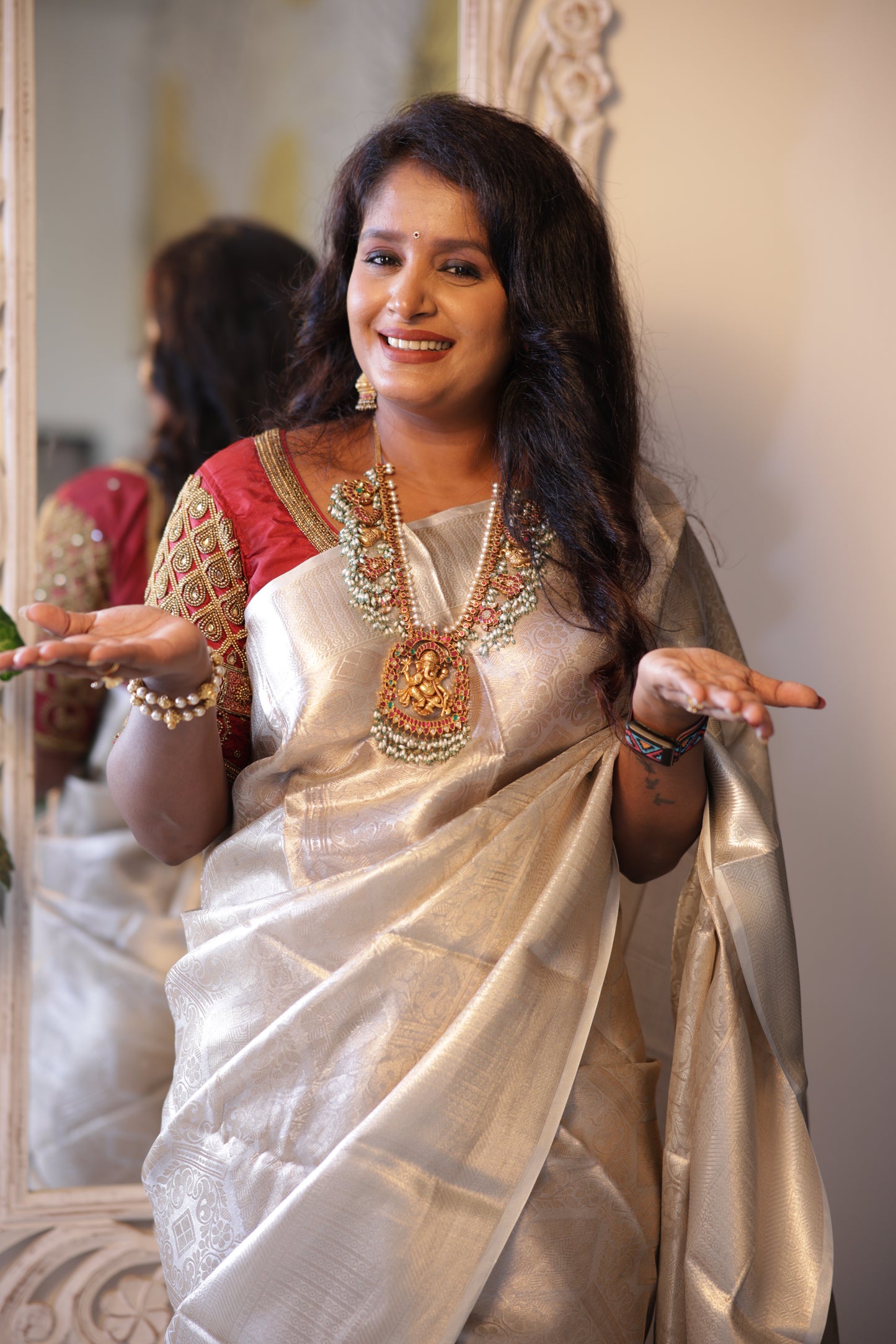 Silver Colored & Silver Toned Zari Semi Silk Saree (JTS-02)