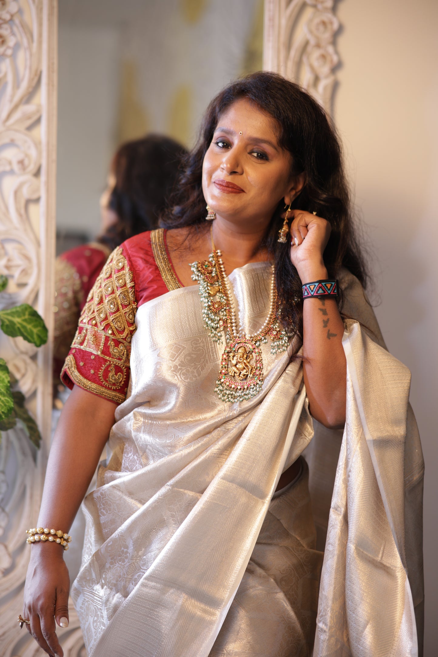 Silver Colored & Silver Toned Zari Semi Silk Saree (JTS-02)