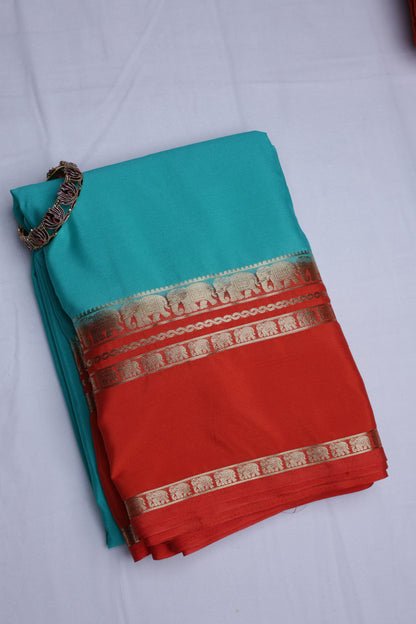 Premium Semi Crepe Saree with Elegant Elephant Motif, Bentex Border & Gold Lace Trim | Designer Wedding, Festive & Party Wear Saree for Women