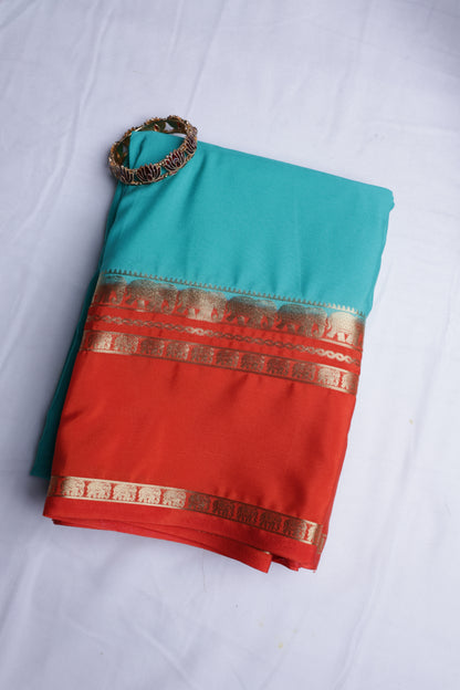 Premium Semi Crepe Saree with Elegant Elephant Motif, Bentex Border & Gold Lace Trim | Designer Wedding, Festive & Party Wear Saree for Women