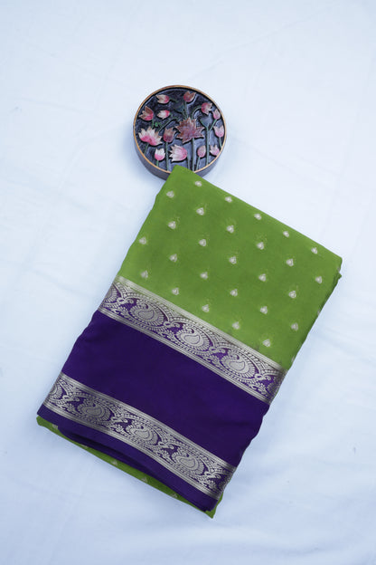 Premium Semi Crepe Silk Saree with Silver Zari Buttas & Broad Woven Border | Wedding, Festive & Traditional Wear | Radha By Rapid Rashmi