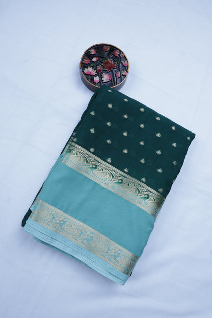 Premium Semi Crepe Silk Saree with Silver Zari Buttas & Broad Woven Border | Wedding, Festive & Traditional Wear | Radha By Rapid Rashmi