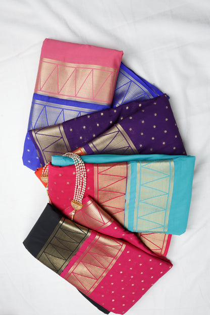 Premium Semi Crepe Dual Tone Saree with Contrast Colour Design & Rich Zari Border | Designer Wedding, Festive & Party Wear Saree