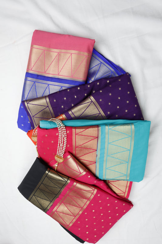 Premium Semi Crepe Dual Tone Saree with Contrast Colour Design & Rich Zari Border | Designer Wedding, Festive & Party Wear Saree