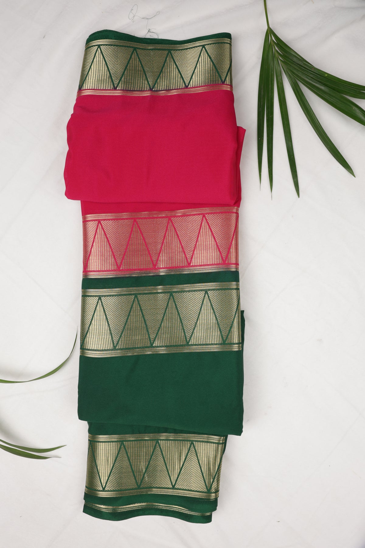 Premium Semi Crepe Dual Tone Zari Work Saree | Interlocking Triangle Pattern | Wedding, Festive & Party Wear Semi Saree for Women
