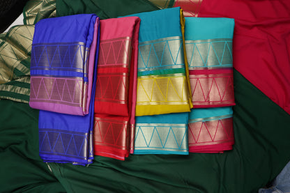 Premium Semi Crepe Dual Tone Zari Work Saree | Interlocking Triangle Pattern | Wedding, Festive & Party Wear Semi Saree for Women