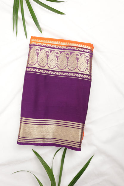 Premium Semi Crepe Dual Tone Saree with Ornate Zari Borders & Paisley Motif | Wedding, Festive & Party Wear Semi Saree for Women