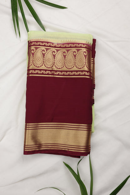 Premium Semi Crepe Dual Tone Saree with Ornate Zari Borders & Paisley Motif | Wedding, Festive & Party Wear Semi Saree for Women