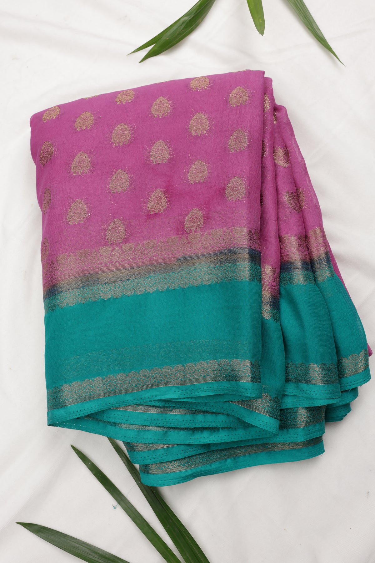Premium Semi Crepe Gold Zari Butta Saree with Contrasting Border | Wedding, Festive & Traditional Semi Saree for Women