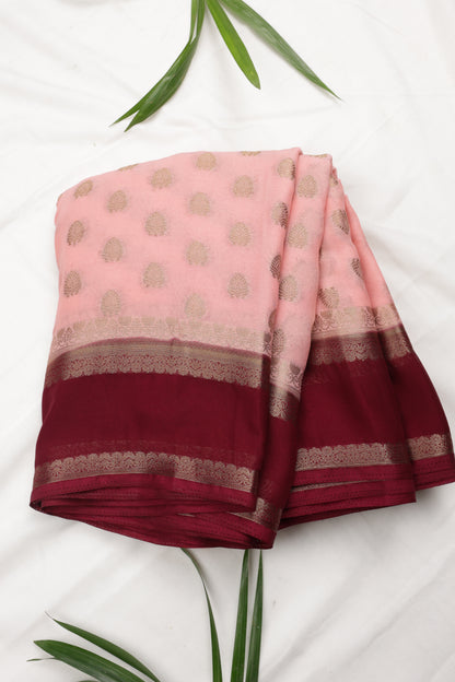 Premium Semi Crepe Gold Zari Butta Saree with Contrasting Border | Wedding, Festive & Traditional Semi Saree for Women